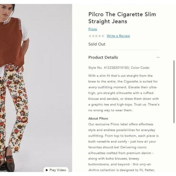Anthropologie x Pilcro Floral Jeans The Cigarette Slim Straight Size 28 - Picture 11 of 11